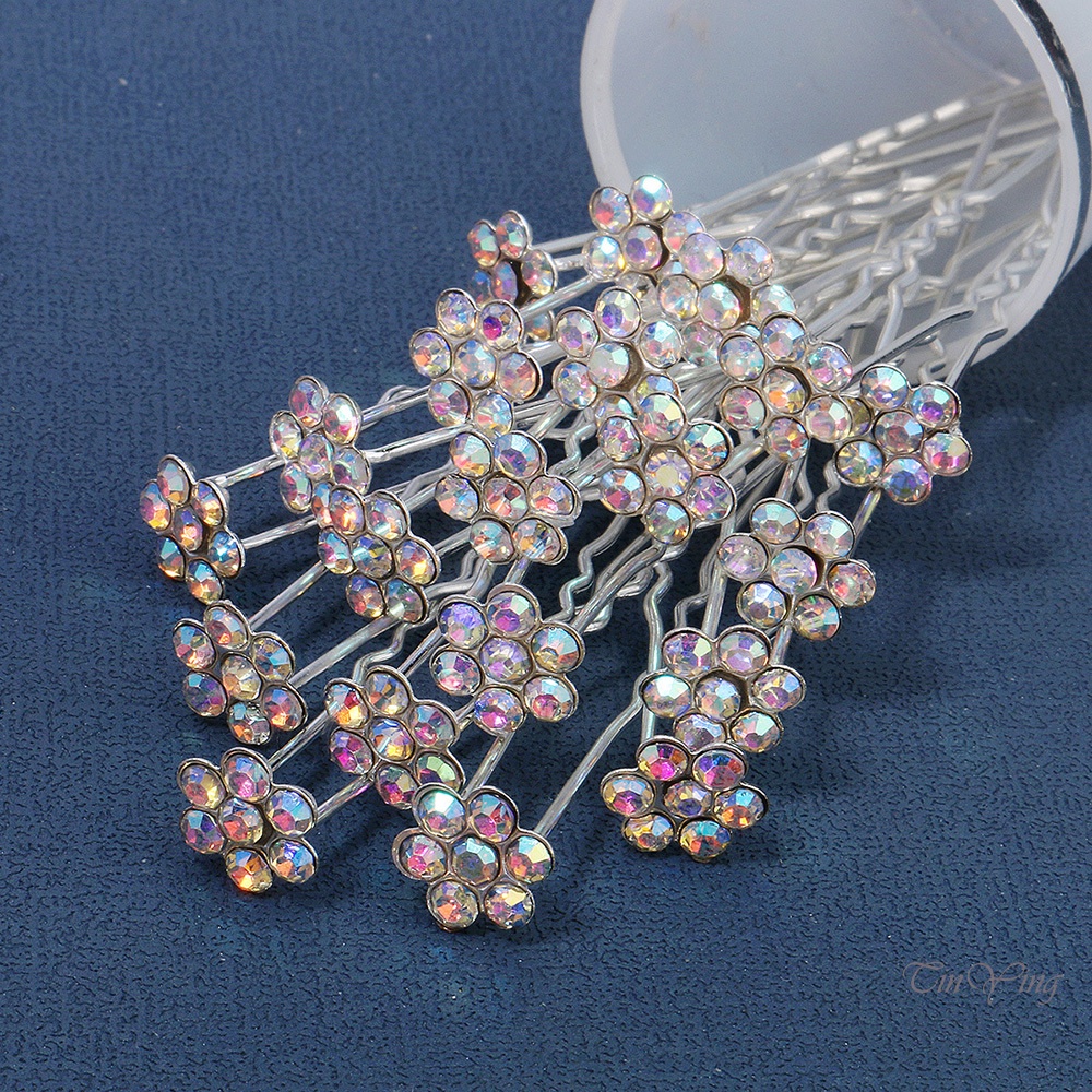 GETNOIVAS Set 20 Kẹp Tóc Chữ U Đính Đá Phong Cách Trung Hoa