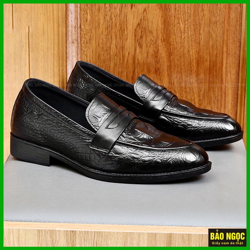 Giày tăng chiều cao nam BẢO NGỌC STORE ✅ Da bò loại 1 cao cấp 🎁 Dập vân cá sấu thời trang đen và nâu sang ✅ Mã TC11