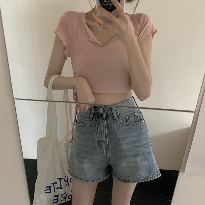 [Hàng Có Sẵn] Quần Short Denim Lưng Cao Ống Rộng Xẻ Tà Phong Cách Hàn Quốc Dễ Phối Đồ Cho Nữ