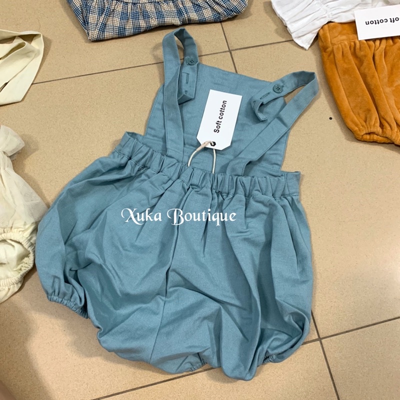 Set yếm vải kèm áo sơ mi trắng Bé Gái cổ tròn Soft Cotton Cao Cấp Sz 80/90/100/110 ( Ảnh thật)