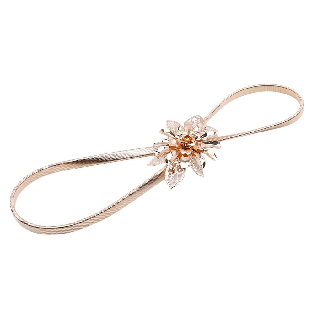Thắt lưng nữ bằng kim loại co giãn đính hoa thời trang