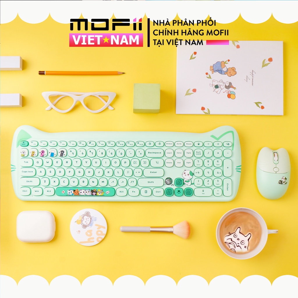 BỘ PHÍM CHUỘT KHÔNG DÂY MOFII KITTY PLUS TẶNG LÓT CHUỘT CHÍNH HÃNG CÁC MÀU
