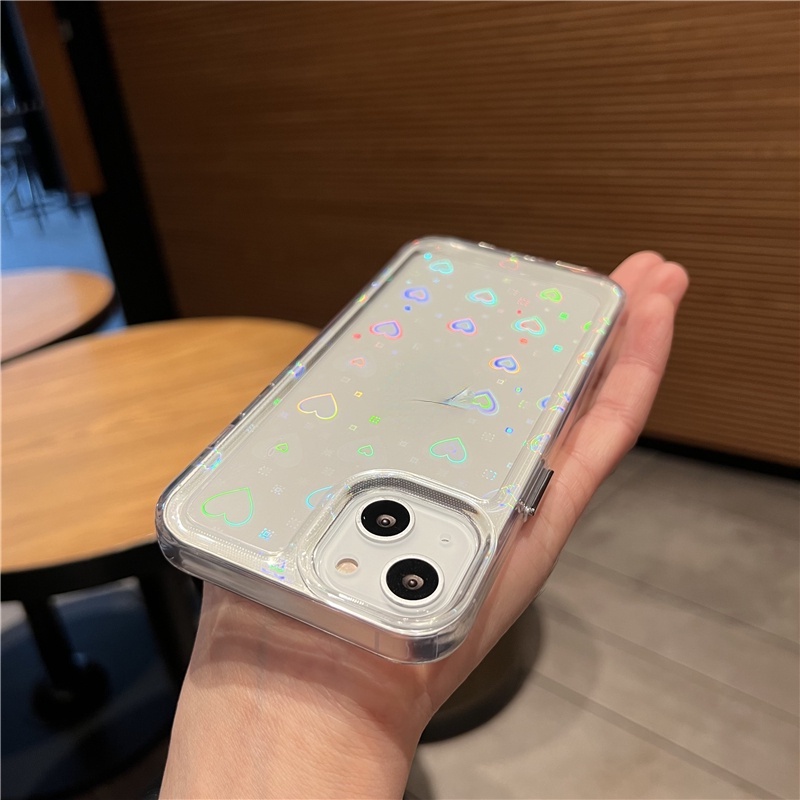 Ốp Điện Thoại Trong Suốt Chống Sốc Màu Laser Họa Tiết Trái Tim Thời Trang Cho compatible for iPhone 14 13 12 11 Pro Max XR XS 7 8 Plus SE SE3 2022