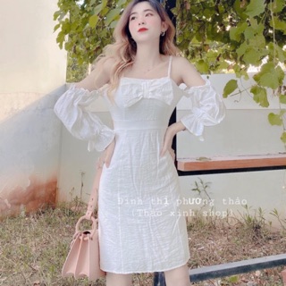 👽ĐẦM Rớt Vai Nơ Ngực ( Có Hình Thật)