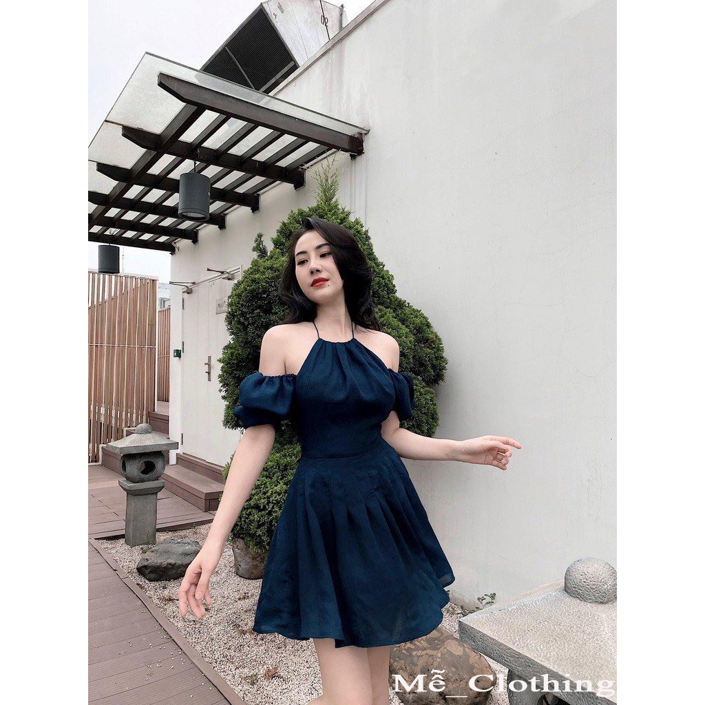 Váy cổ yếm trễ vai tay bồng siêu xinh sang chảnh