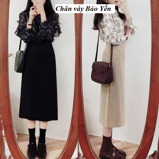 Chân váy dài dáng A nhẹ cạp khóa xẻ sau, ảnh thật (sẵn size)_M11