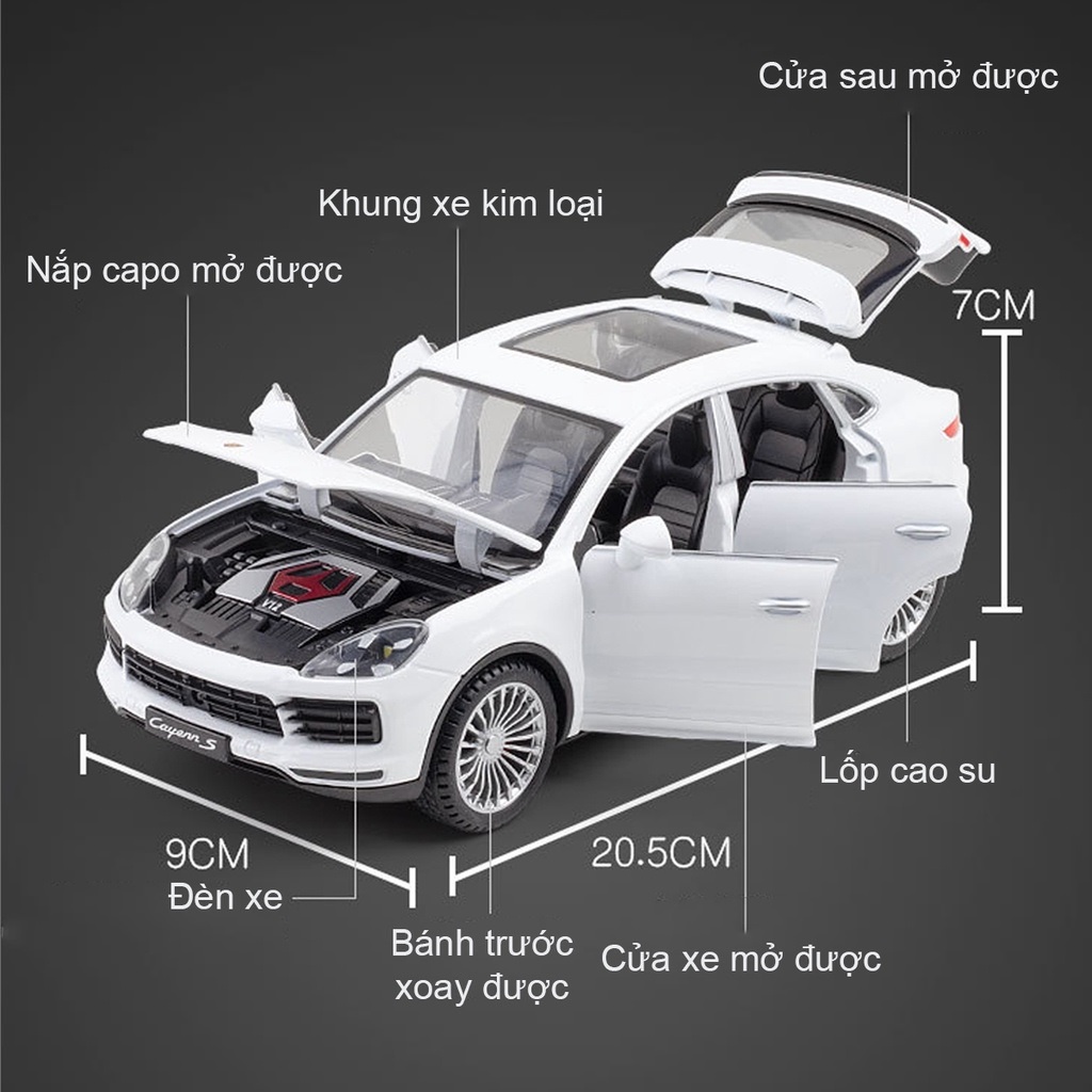 Mô hình tĩnh hợp kim siêu bền Porche Cayenne S tỉ lệ 1:24 có cửa, cốp sau và nắp capo mở được, có đèn và âm thanh