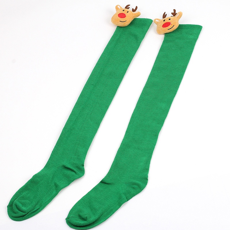 Vớ Dài Qua Gối Họa Tiết Kẻ Sọc In Hình Tuần Lộc Giáng Sinh Dễ Thương Cỡ Lớn Cho Nữ