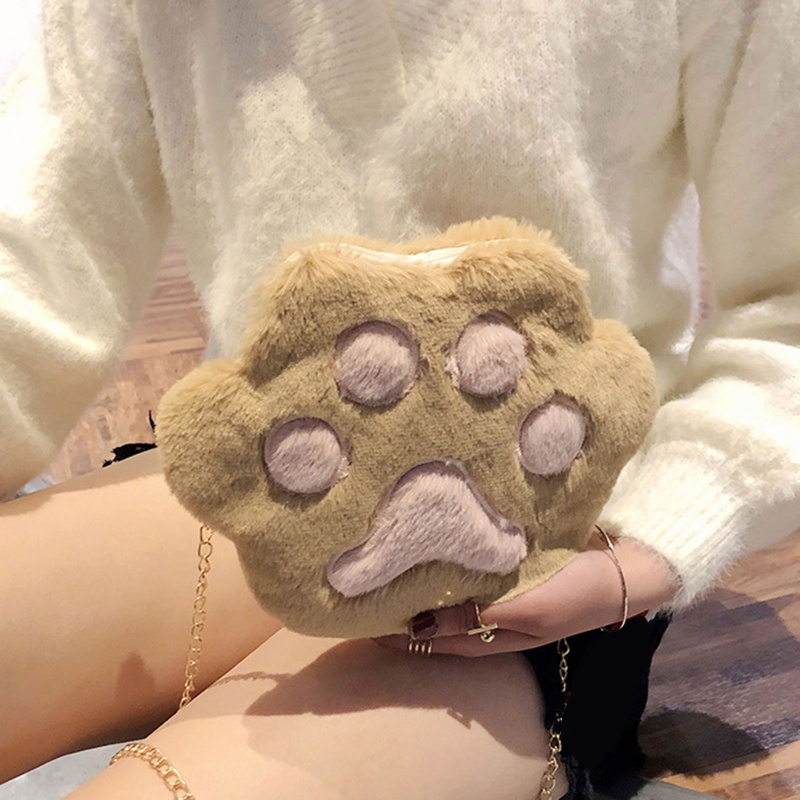 Túi Đeo Vai Đựng Tiền Xu Hình Chân Mèo Bằng Lông Xù Dễ Thương