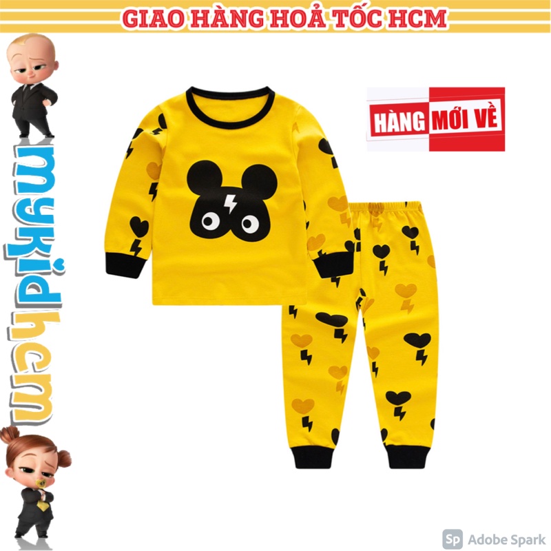 Bộ quần áo ĐỒ BỘ tay dài bé trai chất liệu 100% cotton thu đông in hình MẶT NẠ CHUỘT BATMAN phong cách Hàn Quốc