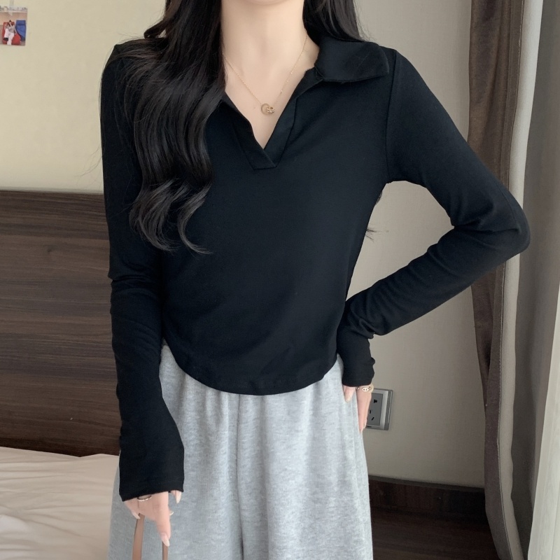 ZHELIHANGFEI Áo Thun POLO Tay Dài Lưng Cao Dáng Ôm Quyến Rũ Cho Nữ