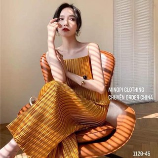 Váy maxi 2 dây, đầm maxi xếp ly đi biển chất lụa dáng suông siêu mát