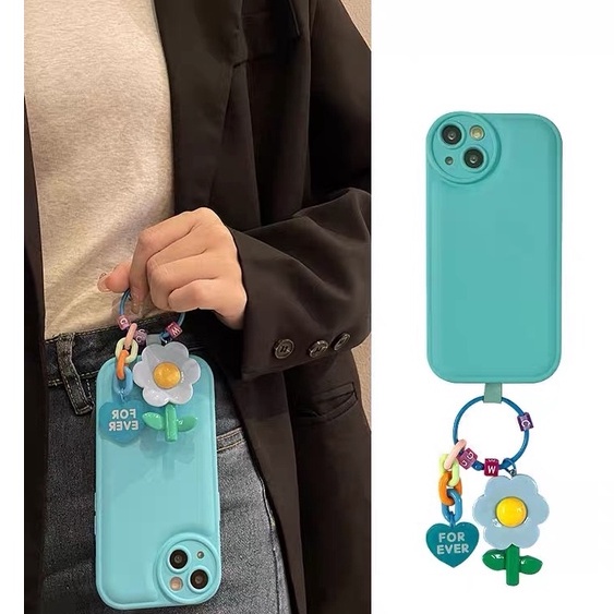 Ốp Điện Thoại Dẻo Họa Tiết Hoa Xinh Xắn Kèm Dây Đeo Cho Iphone 14Proax 12 pro max 11 pro max xs max xr x 13proamx plus