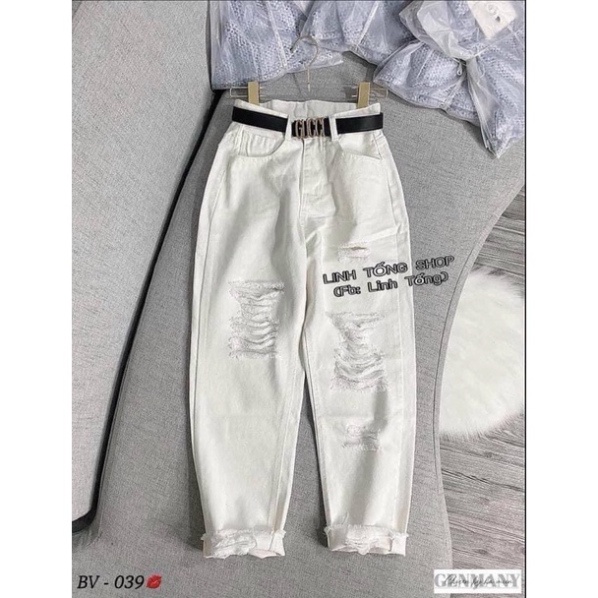 [RẺ VÔ ĐỊCH] Quần jeans nữ baggy rách cạp cao may gấu