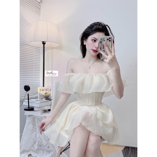 Đầm tơ trễ vai xinh xẻo