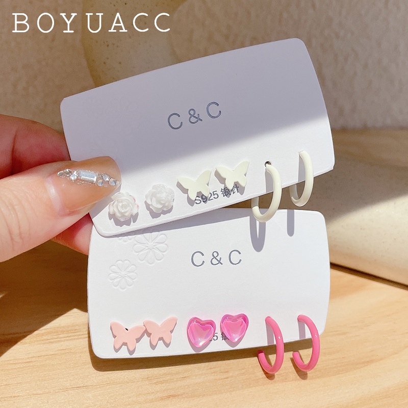 Bông Tai Bạc Hình Tròn / Bướm / Hoa Xinh Xắn Thời Trang Cho Nữ