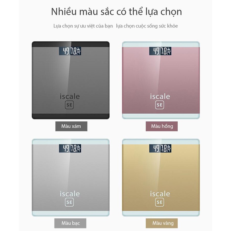 CÂN SỨC KHỎE ISCALE 180KG - CÂN KÍNH CƯỜNG LỰC SANG TRỌNG - CHỊU LỰC LÊN ĐẾN 180KG - TẶNG KÈM PIN AAA