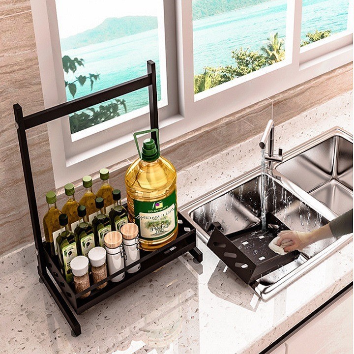 Kệ đựng gia vị 2 tầng cao cấp chất liệu thép không gỉ sơn tĩnh điện