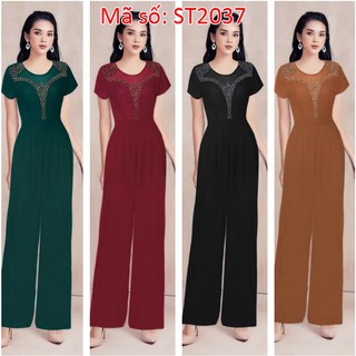 ➡️ST2037 JUMPSUIT ĐỒ BAY DÀI ỐNG SUÔNG PHỐI LƯỚI ĐÍNH HẠT MÀU có size lớn