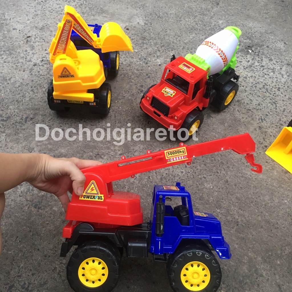 Xe ô tô cẩu móc đồ chơi trẻ em xe mô hình công trình cỡ trung có ảnh thật video