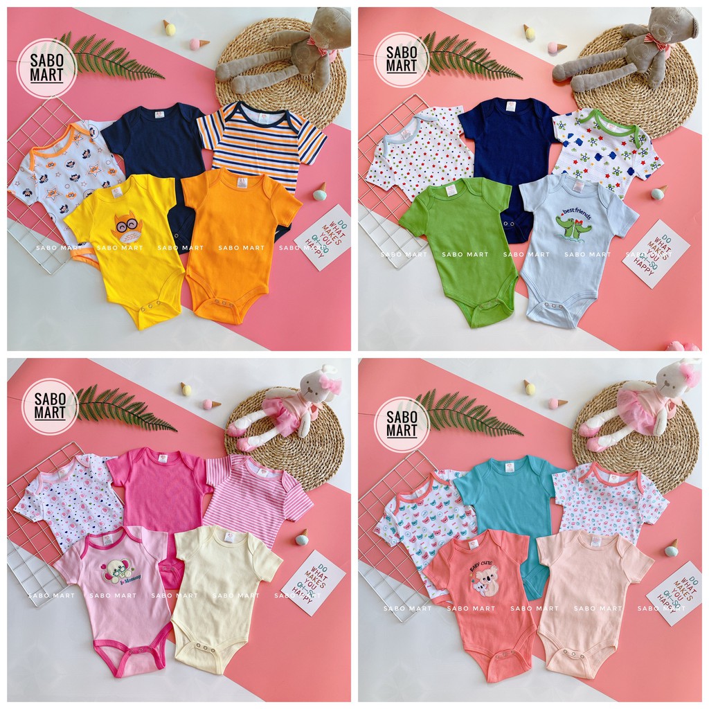 Set 5 Bodysuit Body Chip Cộc Tay HPBaBy Cho Bé Trai Bé Gái Sơ Sinh Đến 10Kg