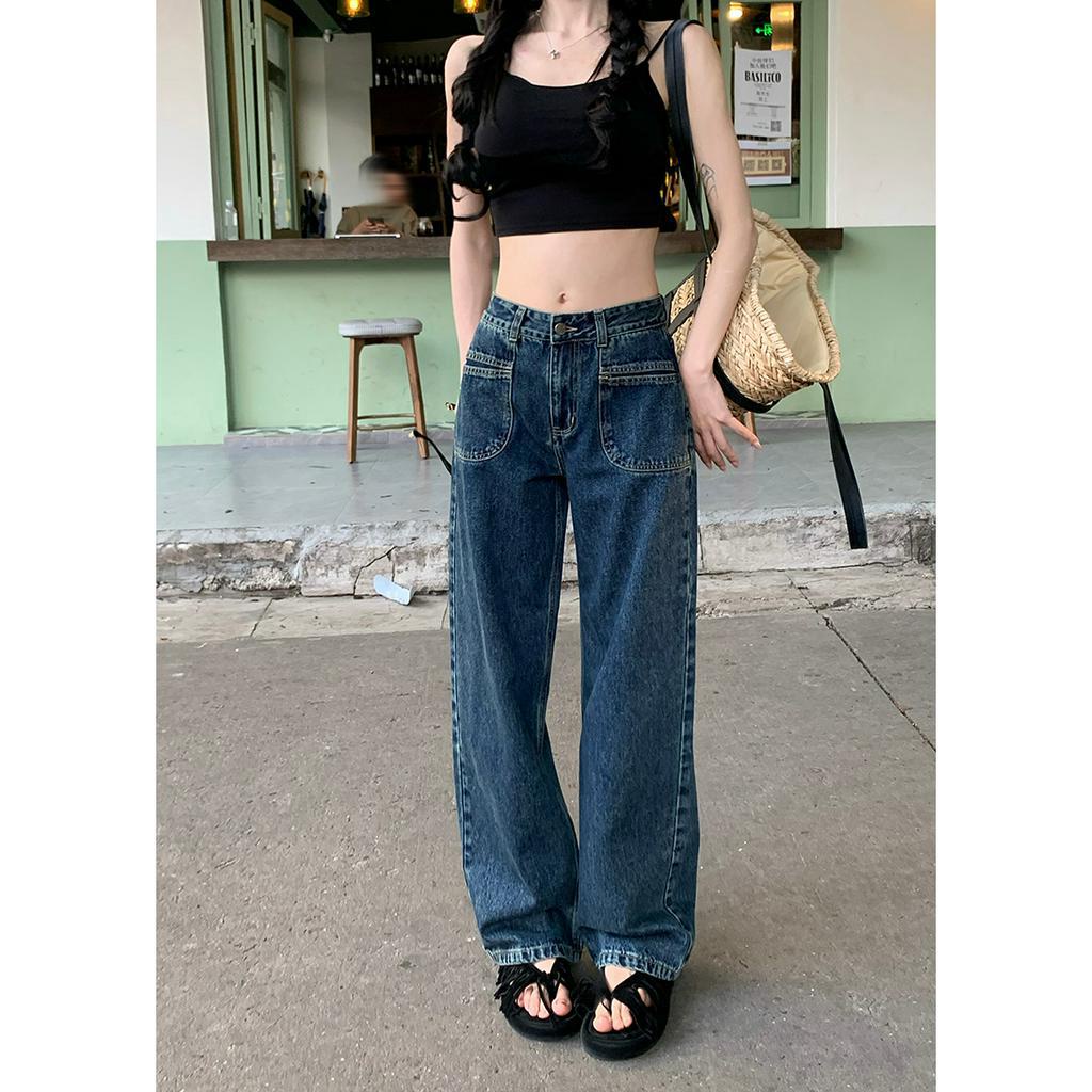 Quần Jean Nữ Lưng Cao Ống Rộng Phong Cách Vintage