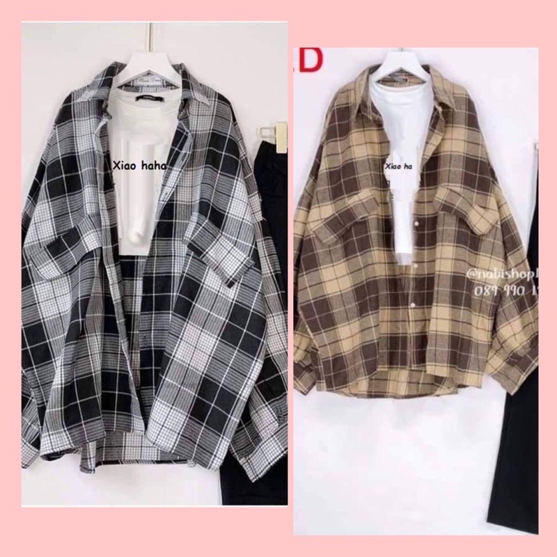 Sét 3 món sơ mi + áo xiao + quần suông❤️gồm áo sơ mi kẻ 2 nắp túi chất thô❤️áo trong body in chữ chất bozip và quần suôg