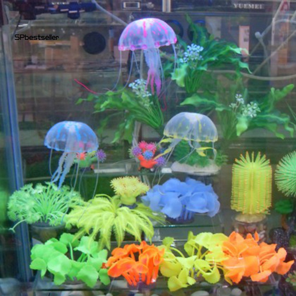 Sứa silicon giả chiếu dạ quang trang trí bể cá
