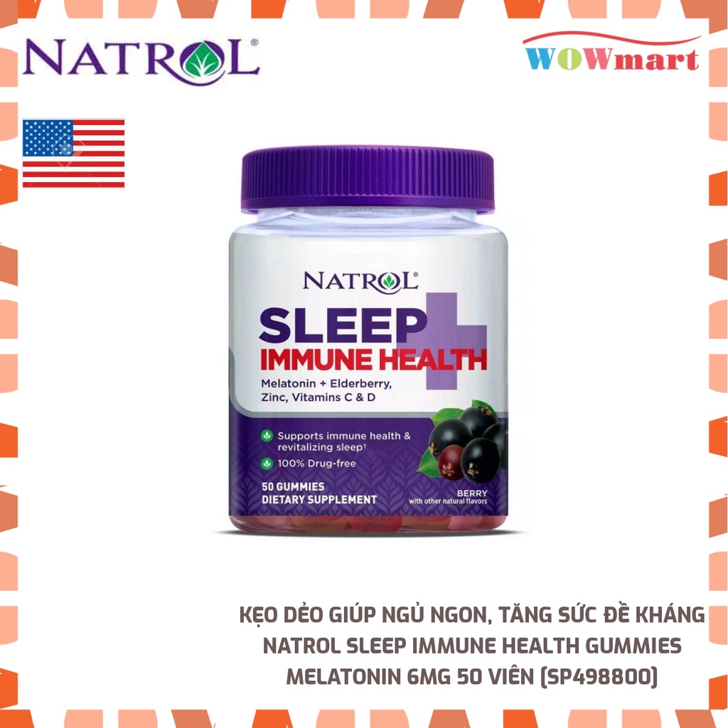 Kẹo dẻo giúp ngủ ngon, tăng sức đề kháng Natrol Sleep Immune Health Gummies Melatonin 6mg 50 viên