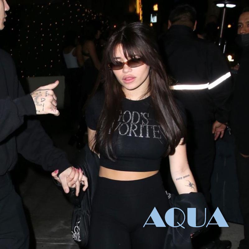 Áo Thun Crop Top Cổ Tròn Tay Ngắn In Chữ Lấp Lánh Thời Trang Cho Nữ