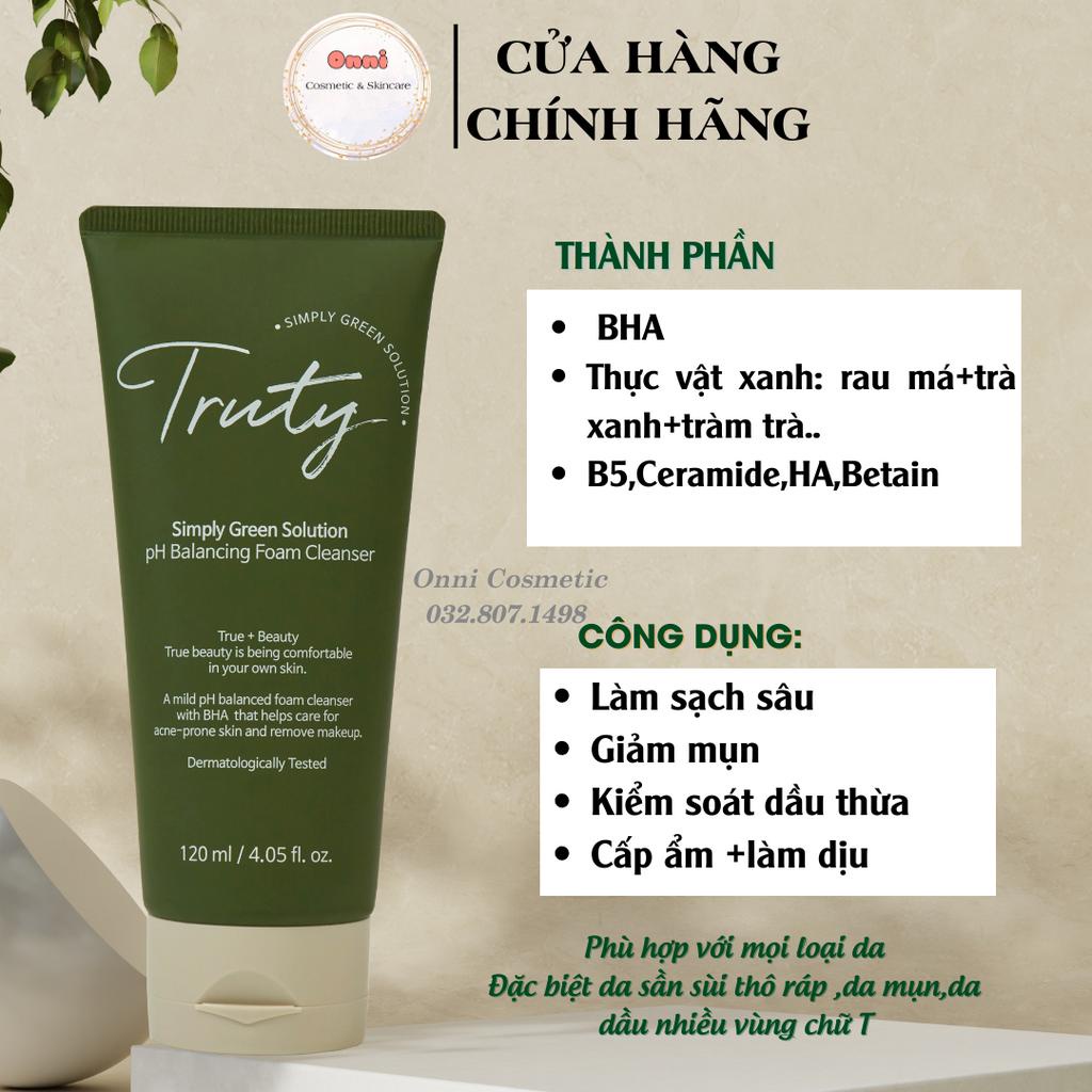 Sữa Rửa Mặt Giảm Mụn Sạch Sâu TRUTY GREEN SOLUTION PH BALANCING FOAM CLEANSER 120ML