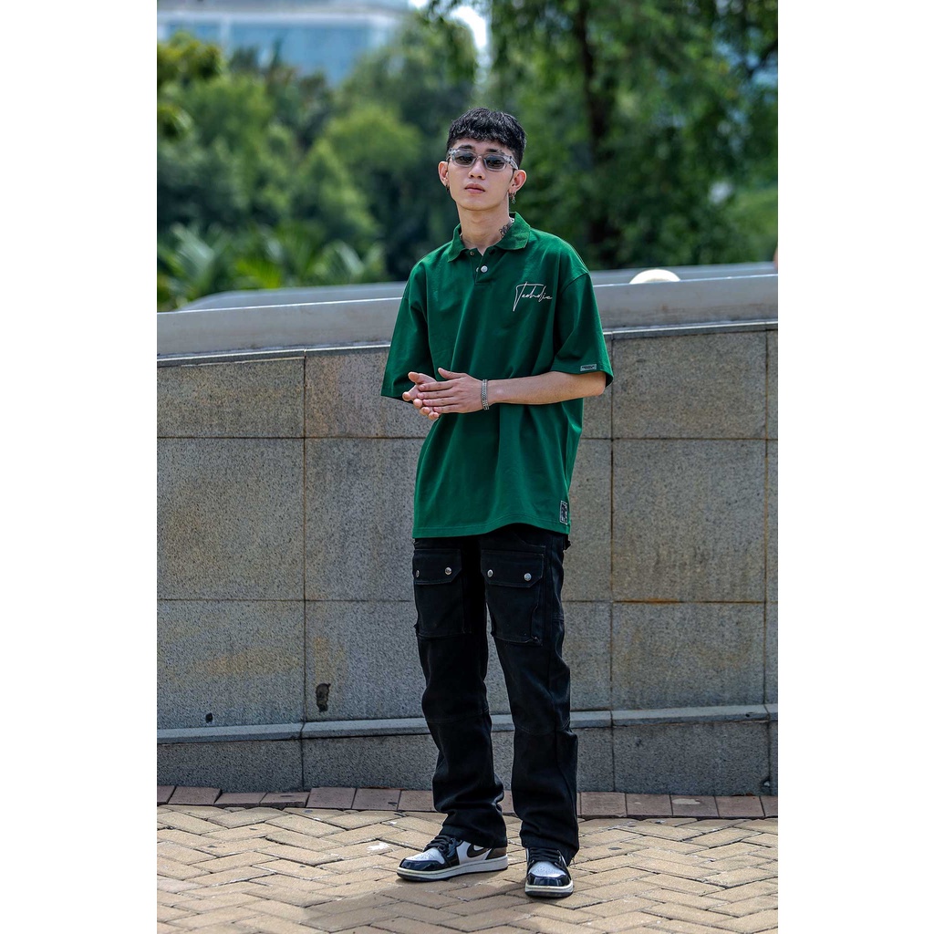 Áo Polo Unisex Form Rộng Tay Lỡ Thêu Logo TeeHolic Màu Xanh Lá /Local Brand/