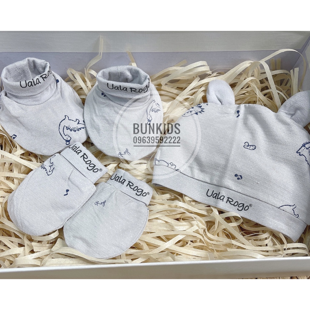 UalaRogo SET Bộ mũ & bao tay chân Uala rogo vải petit, modal sơ sinh