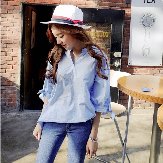 Sơ mi nữ chấm bi tay thắt nơ SM42