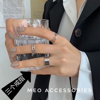 Set nhẫn nữ 3 chiếc basic màu bạc Meo Accessories