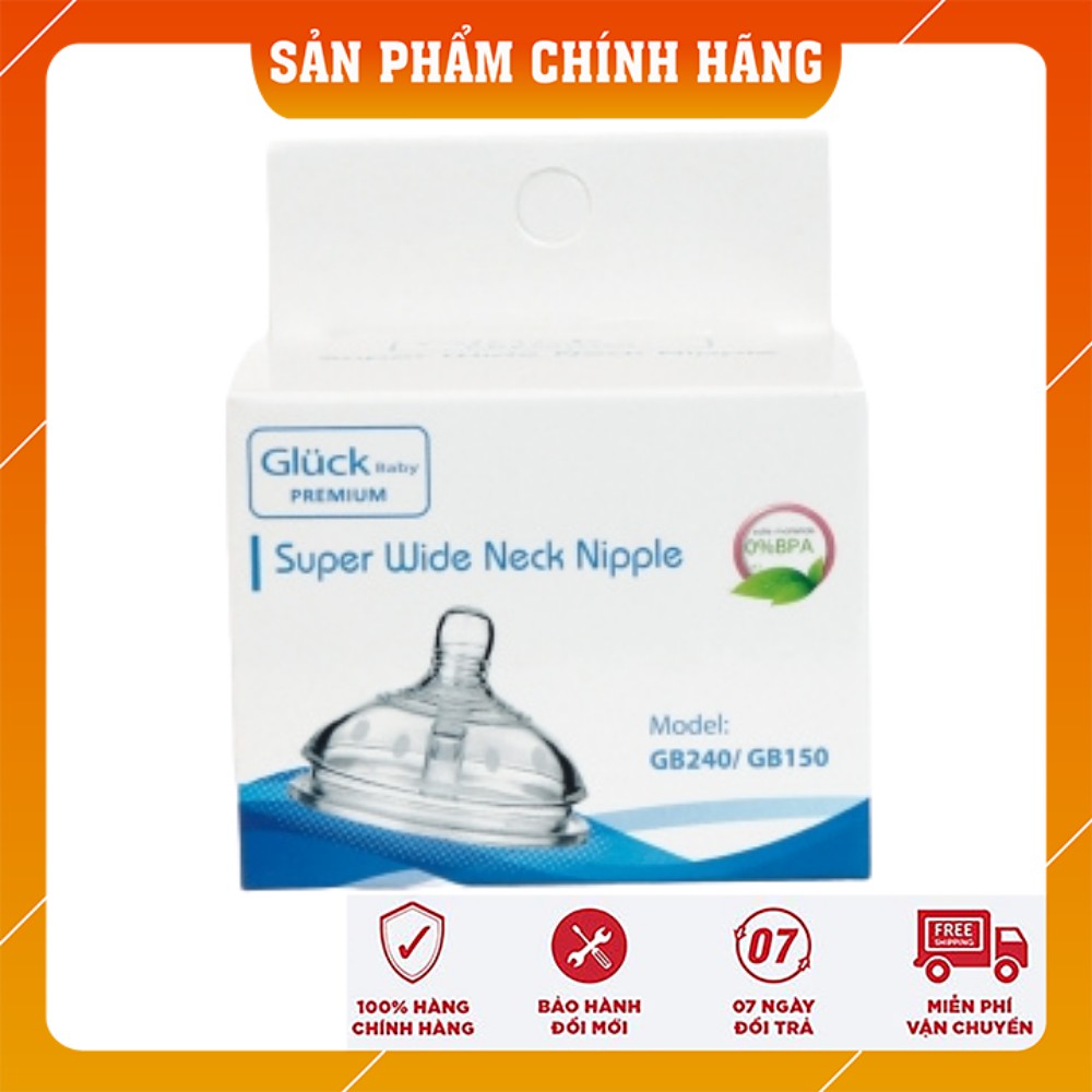 Núm ty chống đầy hơi cổ siêu rộng Gluck Premium dùng cho bình sữa silicon Gluck Premium (Super Wide Neck Nipple)