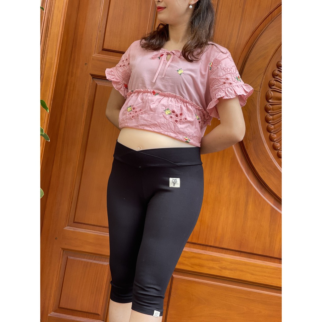 Quần bầu legging lửng cạp chéo mèo QB9011