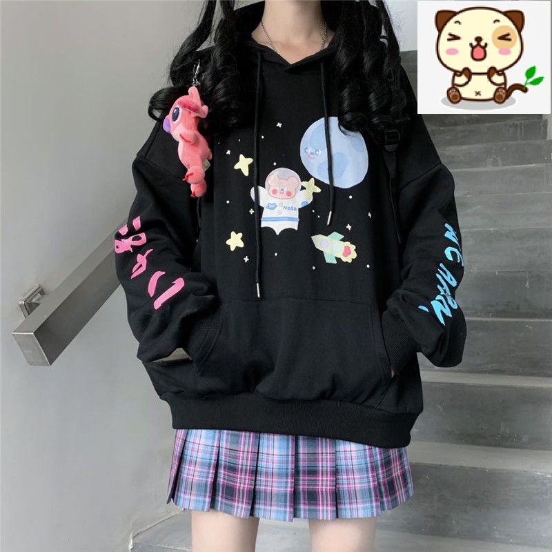 Áo Hoodie Tay Dài Dáng Rộng In Họa Tiết Hoạt Hình Dễ Thương Phong Cách Nhật Bản Thời Trang Thu Đông Cho Nữ