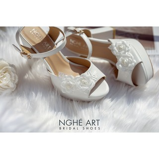Giày cưới Nghé Art cao gót đính hoa lụa 283-203-12p-da