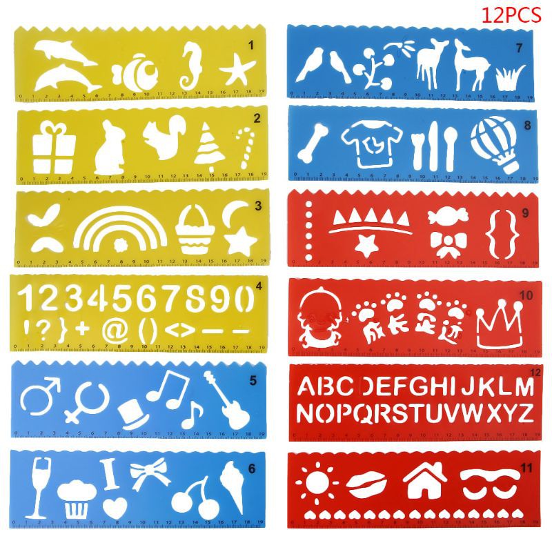 Bộ 12 Thước Nhựa Vẽ Tranh Chuyên Dụng