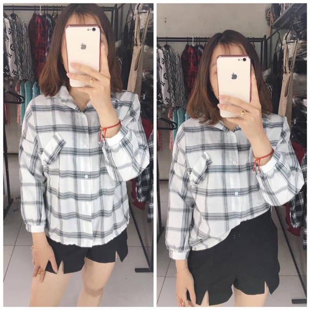 Áo sơ mi kẻ nắp túi