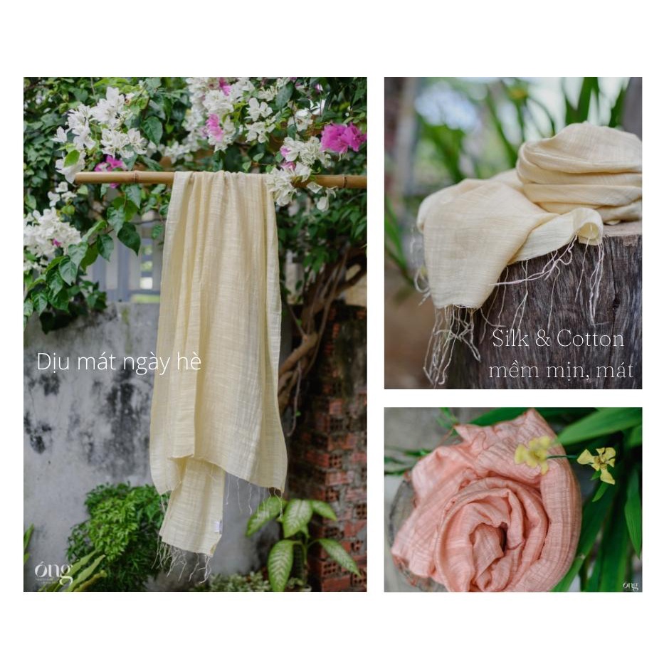 Khăn choàng đi biển mát mùa hè, dùng hàng ngày hay đi du lịch, Silk&cotton, hàng xuất Châu Âu, Không Azo - Óng Việt Nam
