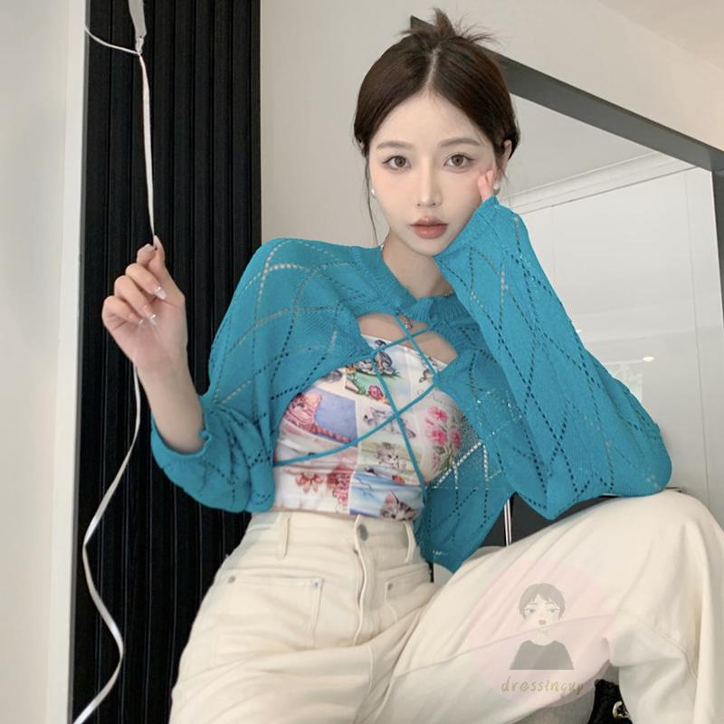 Áo Dệt Kim Tay Dài Cổ Tròn Màu Trơn Thời Trang Cho Nữ