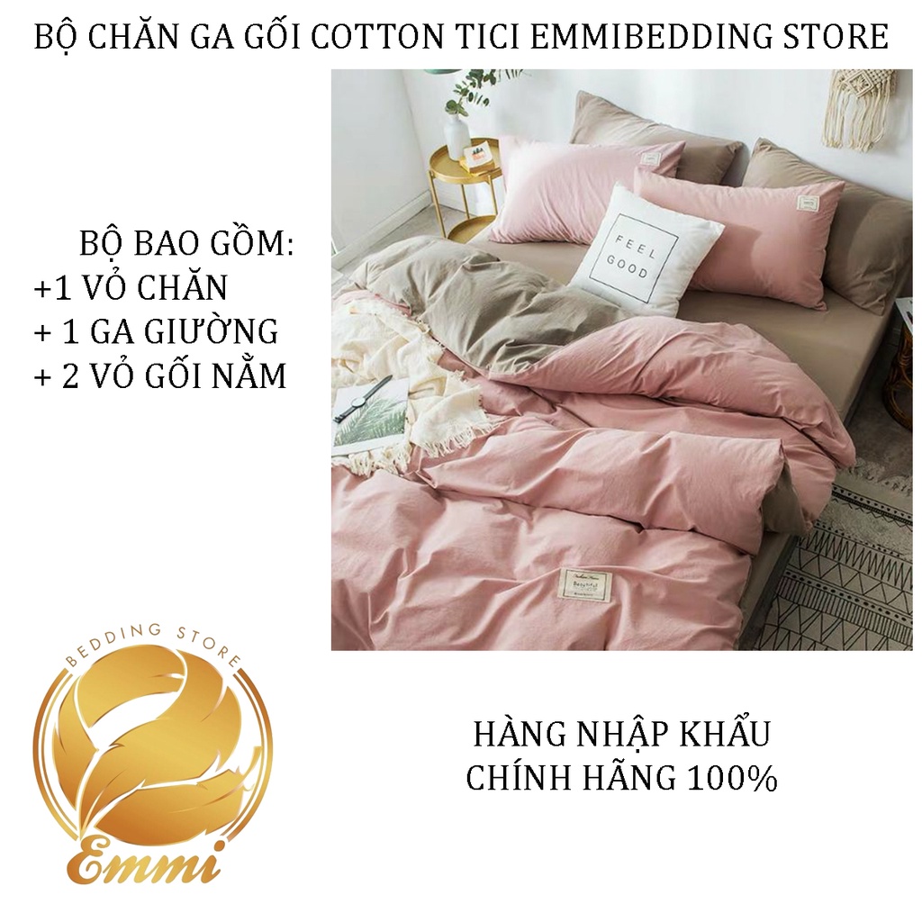 Bộ Chăn Ga Gối Cotton TC Emmibedding store cao cấp - Hồng ga be giá tốt