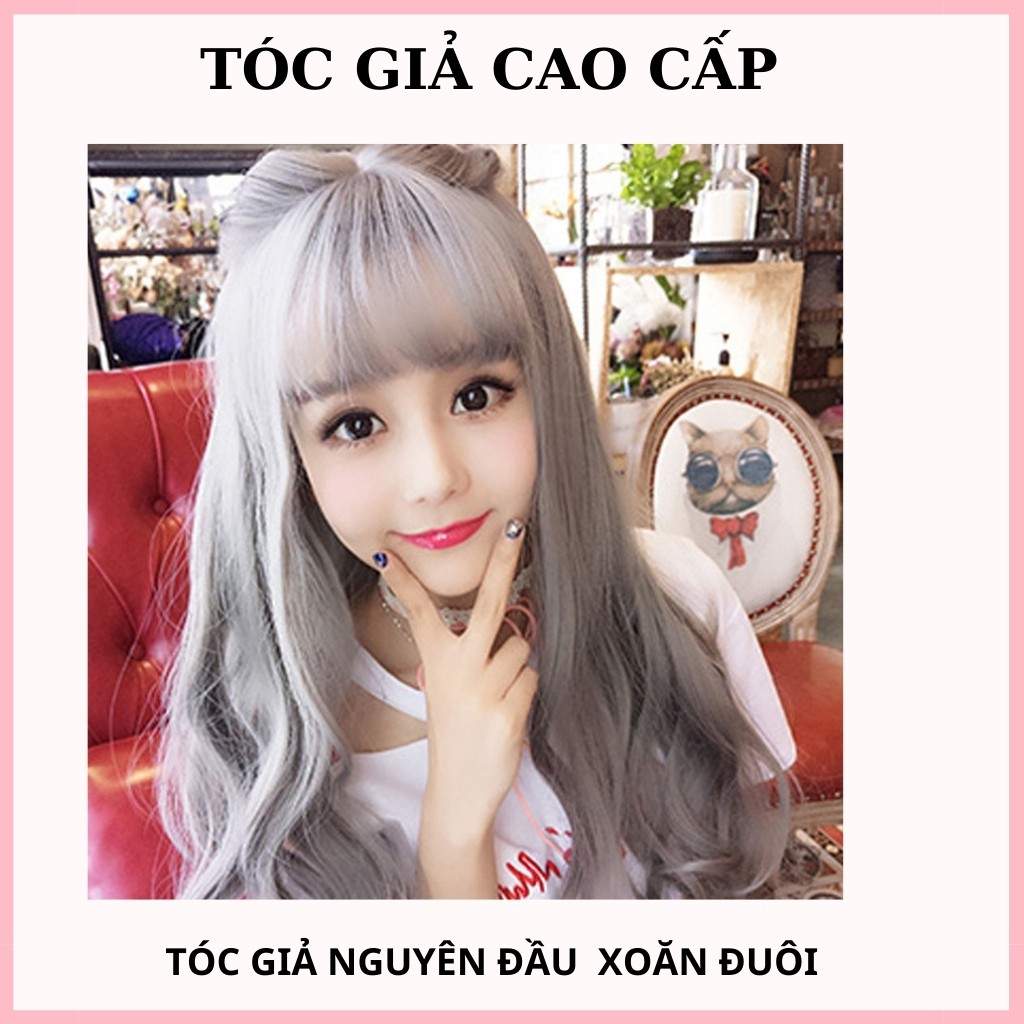 Tóc giả nguyên đầu xoăn đuôi, 60cm , tặng kèm lưới trùm tóc, mã số c8136