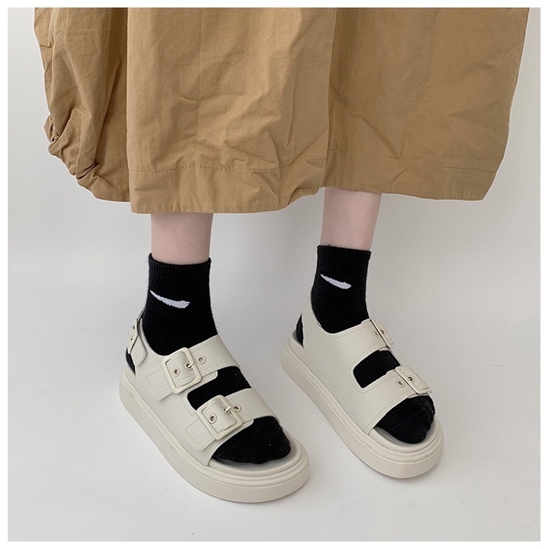 Sandal quai ngang kiểu khuya vuông cài Ulzzang dành cho nam/nữ (kèm hình thật
