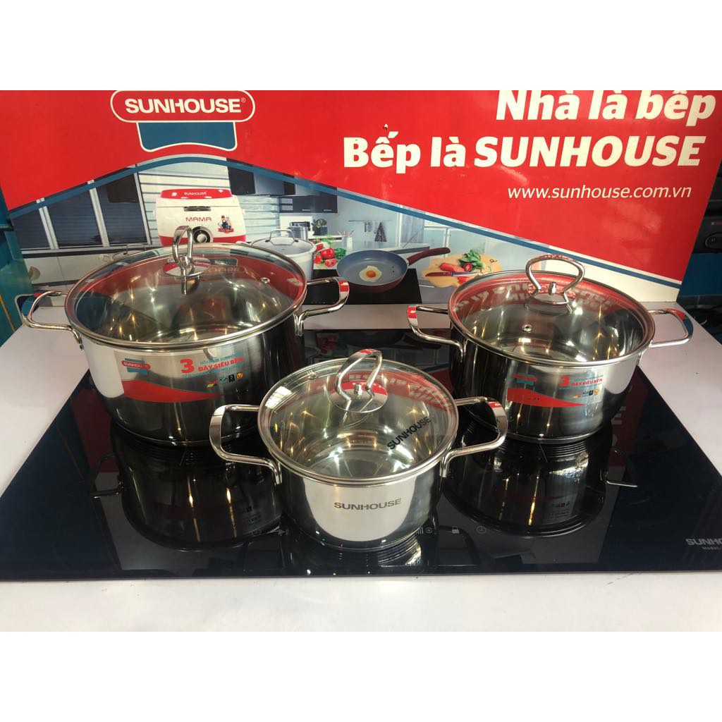 Bộ nồi Inox 3 đáy quai đũa cao cấp SUNHOUSE SH888