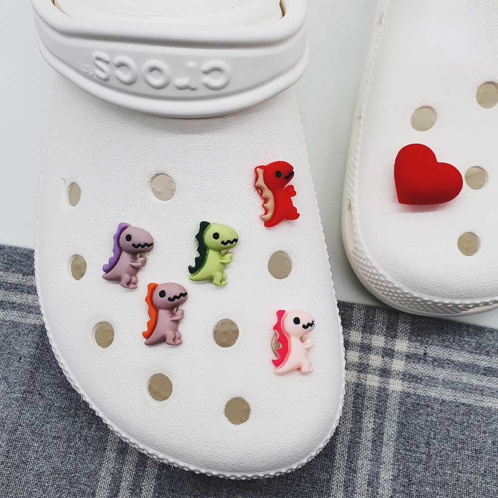 [Hạt Charm Hình Khủng Long Mini [Màu Đỏ / Be / Xanh Lá / Cam / Tím) Phụ Kiện Trang Trí Giày Crocs Jibbitz Diy