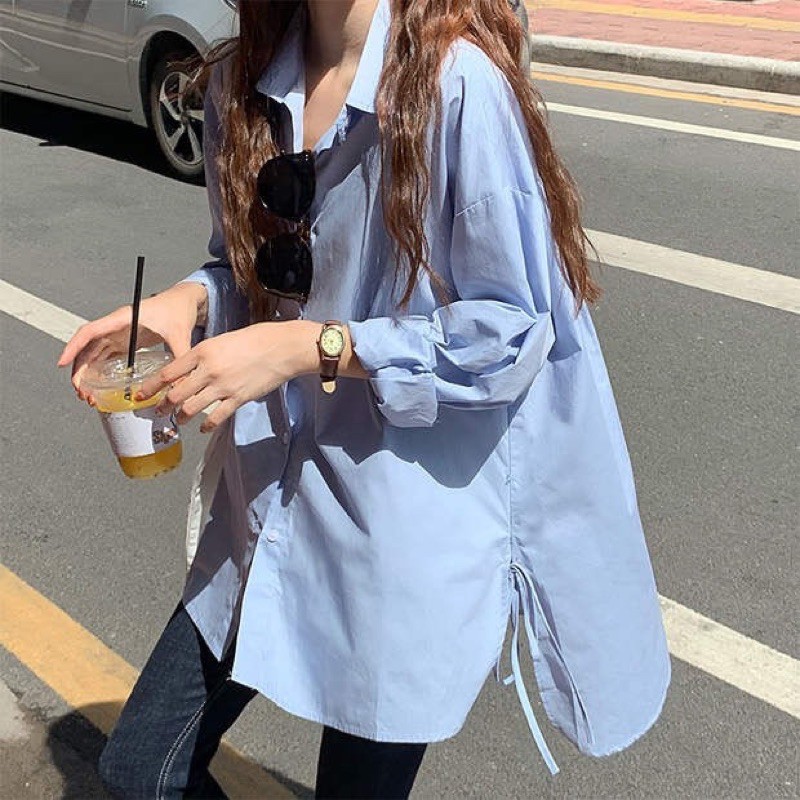 Sơ mi oversize buộc dây vintage - mã 012