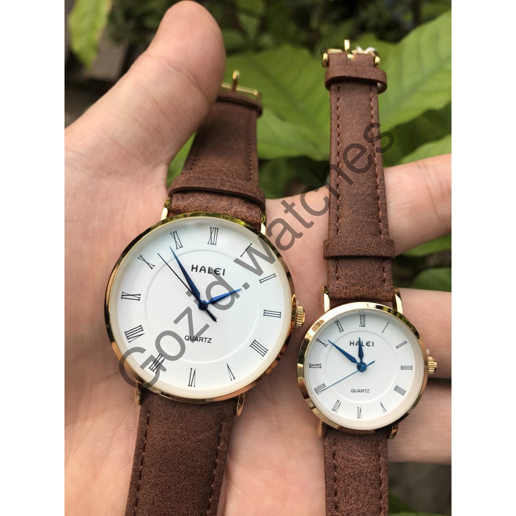 Cặp Đồng hồ đôi Halei máy Nhật dây da cao cấp chống nước, chống xước. -Gozid.watches